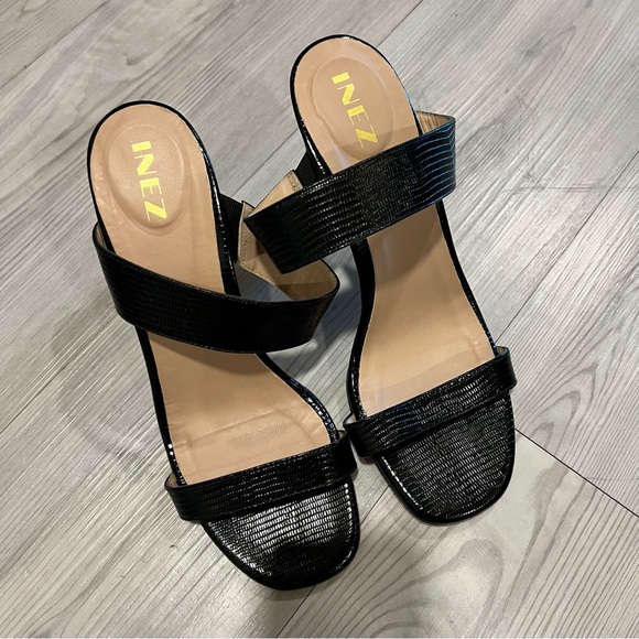 Inez sara black lizard emboss Sandals - Picture 3 of 9